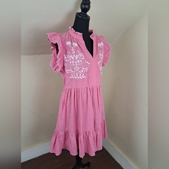 Fate Theadora Dress Pink Embroidered Size L NWT - Picture 6 of 14